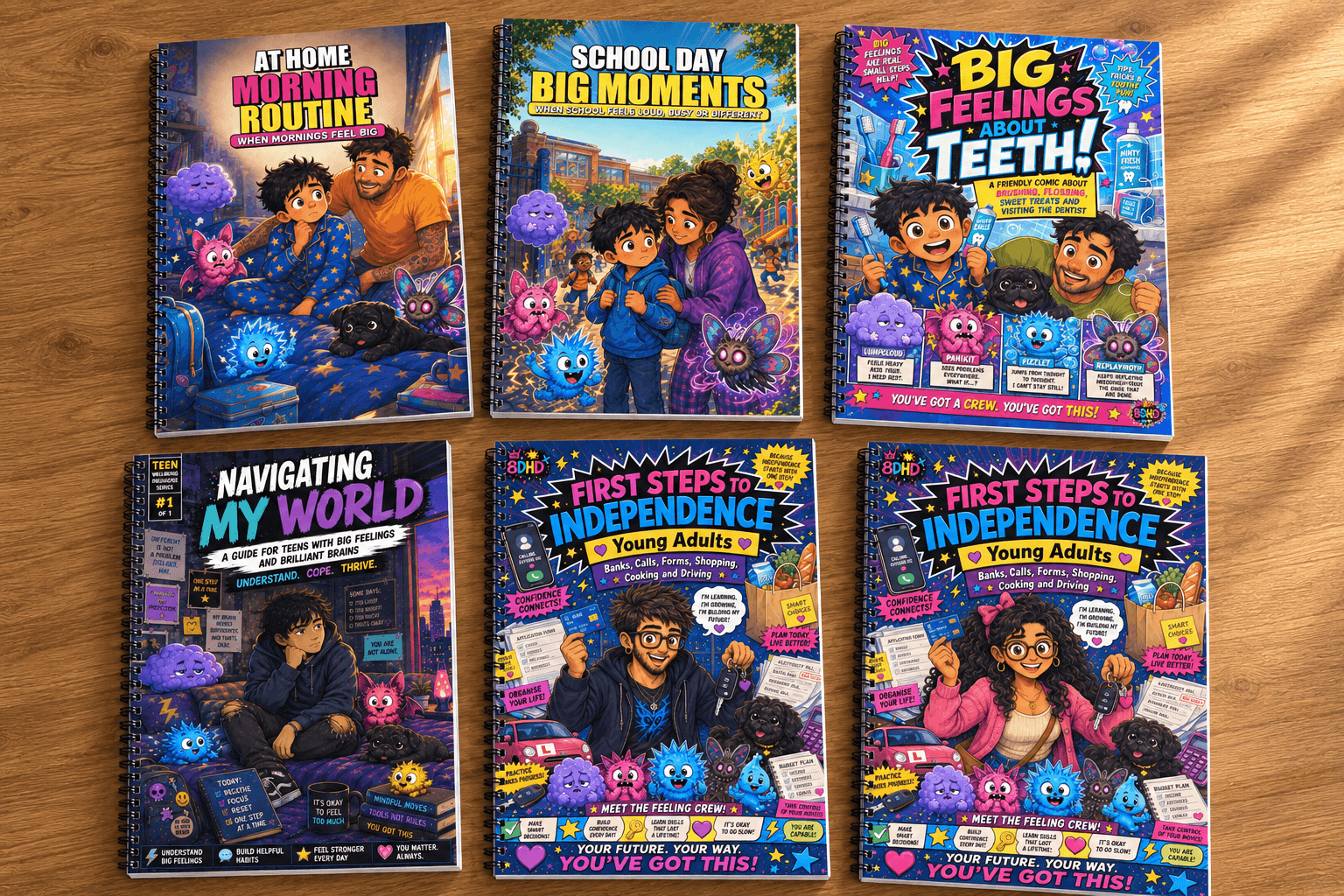 Six printed 8DHD visual comic resources arranged as a library pack